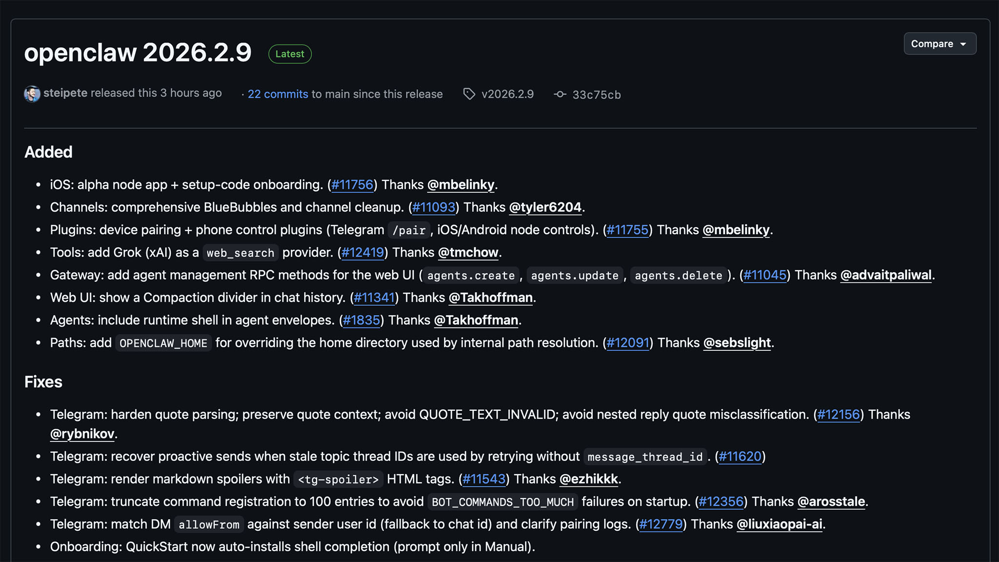 OpenClaw 2026.2.9 release
