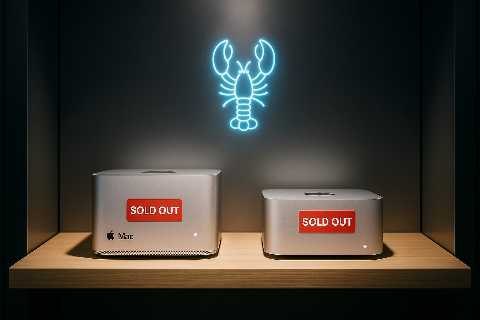 Apple Mac Studio and Mac mini with OpenClaw logo - high memory units selling out
